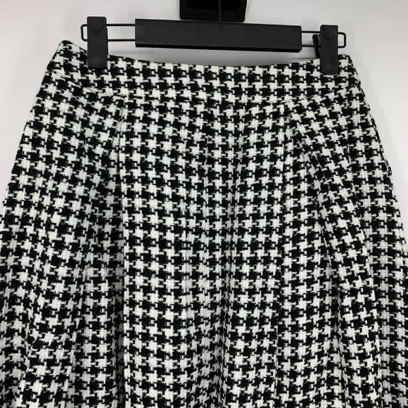 Who What Wear Skirt Black Houndstooth Tweed Pleated Midi Birdcage - Picture 7 of 8